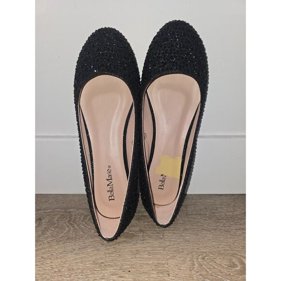 Bella Marie Shoes - Bella Marie Women's Karmina-7 Rhinestone Mesh Ballerina Flat Size 8.5 Black